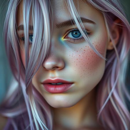 photo of beautiful age 18 girl, pastel hair, freckles sexy, beautiful, close up, young, dslr, 8k, 4k, ultrarealistic, realistic, natural skin, textured skin