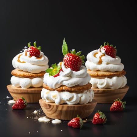 food, black background,simple background,masterpiece, high quality, best quality, strawberries with cream, foodphoto, <lora:foodphoto:0.6>