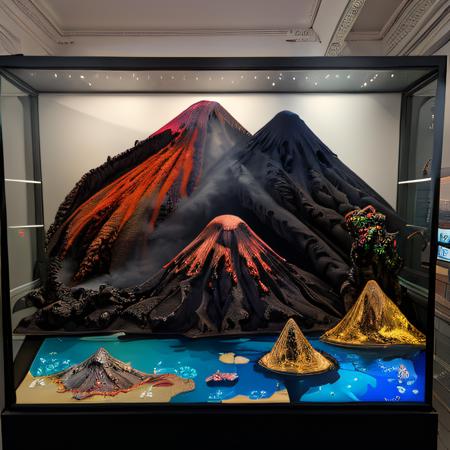 antixdisplay, volcano in a glass box display, 8k uhd, 4k intricate complex highly detailed, ray traced