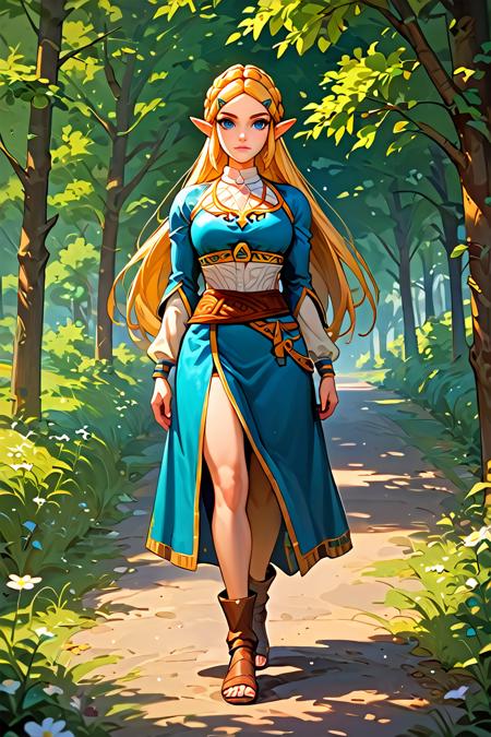 PZelda, 1girl, blonde hair, long hair, blue eyes, pointy ears