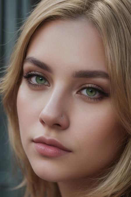 highly realistic, creative, sensual, (1woman:1.1), extremely detailed, long blonde hair, green eyes, realistic, creative, and sensual, featuring a woman with long blonde hair and her eye color is green, heavy makeup, eyeshadow, (closed mouth:1.4),, (masterpiece, high quality, best quality:1.3), (photorealism:1.3), (dynamic shadows, dynamic lighting:1.2), (natural skin texture:1.5), (natural lips, detailed lips:1.3), (natural shadows, detailed shadows:1.5), (hyperrealism, soft light, sharp), (hdr, hyperdetailed:1), (intricate details:0.8), detailed eyes, detailed hair, detailed skin, 8k, (cinematic look:1.4), insane details, intricate details, hyperdetailed, low contrast, soft cinematic light, exposure blend, hdr, faded, slate gray atmosphere