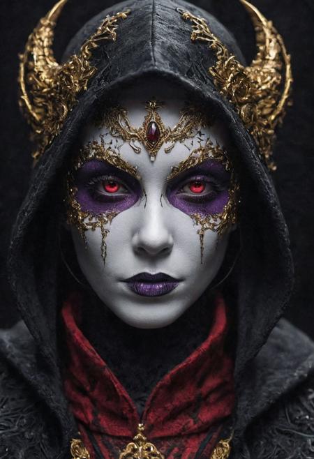 infernal aristocrat, white porcelain skin, wearing elegant black, red and purple hooded adorned with gold and ruby, in the style of unreal engine 5. Apocalypsecore backround.
Wide range of colors., Dramatic,Dynamic,Cinematic,Sharp details
Insane quality. Insane resolution. Insane details. Masterpiece. 32k resolution.
<lora:add-detail-xl:0.95> <lora:dvr-lnds-sdxl:0.3> dvr-lnds-sdxl <lora:MJ52:0.25> <lora:ral-apoctvisn-sdxl:0.3> ral-apoctvisn <lora:zavy-cntrst-sdxl:0.35> dark, chiaroscuro, low-key <lora:zavy-rmlght-sdxl:0.41> zavy-rmlght <lora:SDXLFaeTastic2400:0.225>