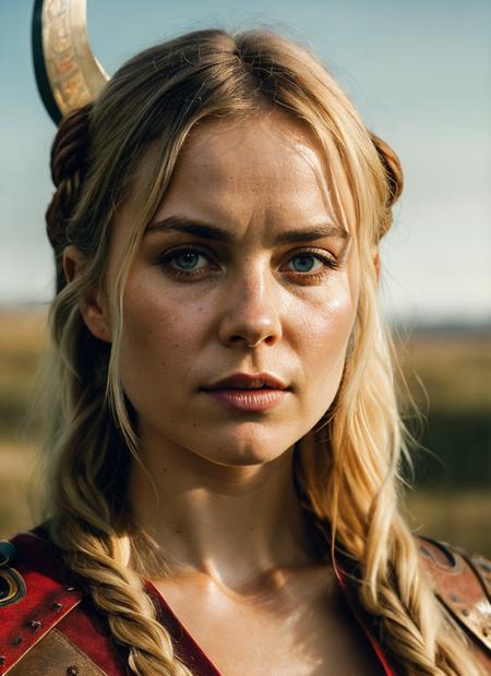 A stunning intricate full color portrait of (sks woman:1) as (viking warrior), (barbarian),  epic character composition, by ilya kuvshinov, alessio albi, nina masic, sharp focus, natural lighting, subsurface scattering, f2, 35mm, film grain, <lora:lora_radha_v1_from_v1_160:1>