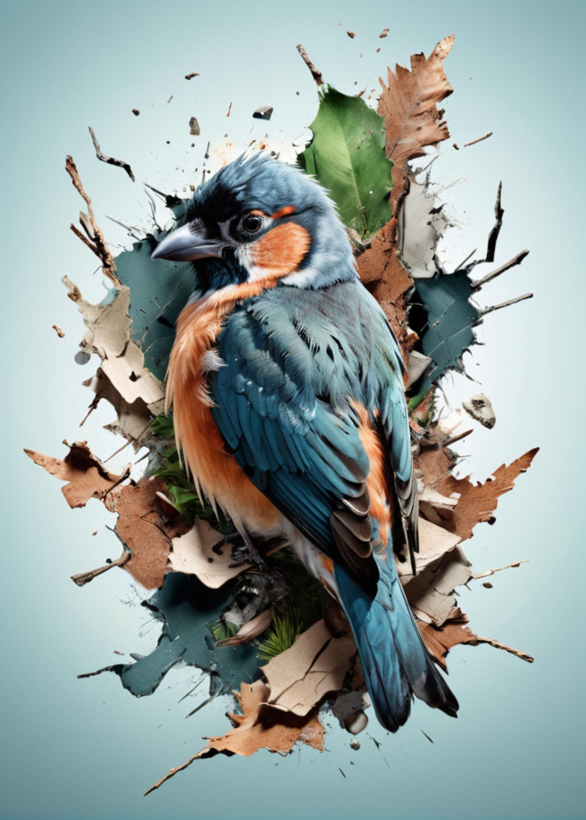 Blue and Orange Bird Perched on the Branches of a Tree