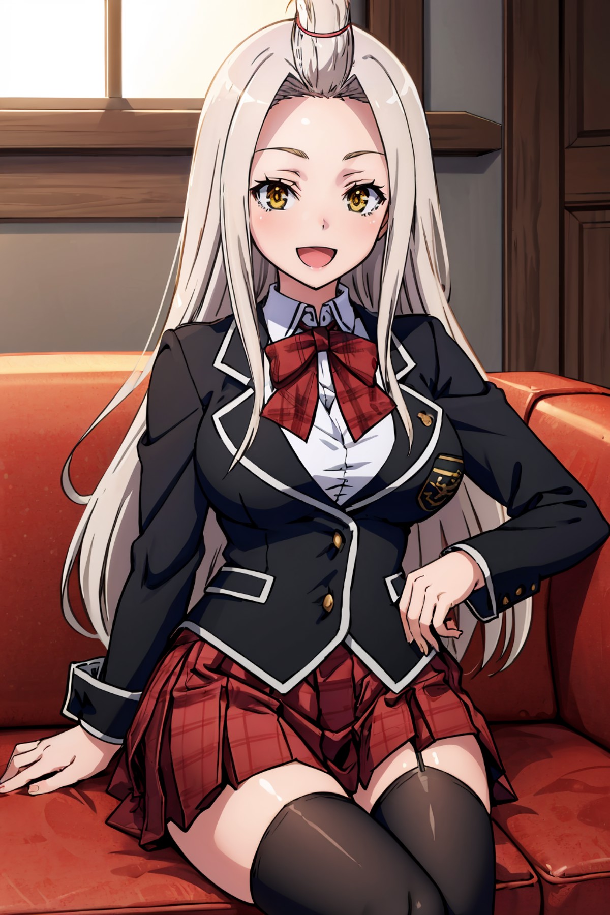 masterpiece, best quality, 1girl,  <lora:kuratayui-nvwls-v1-000009:0.9> kuratayui, long hair, topknot, black blazer, red b...