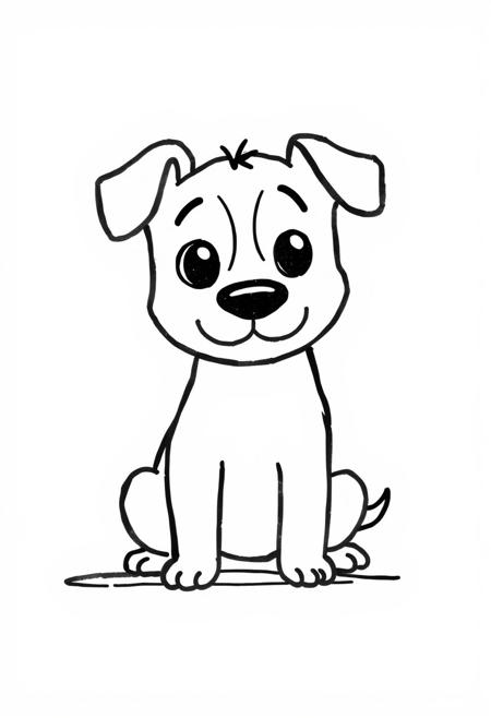 A simple doodle of a cartoon cdog, drawn in the style of a child with minimalistic lines and shapes. The character is designed to be cute but not complex or detailed. It should have exaggerated features like large eyes and ears typical for children's illustrations. Black ink on a white background. in the style of Gemma Correll, c 50,