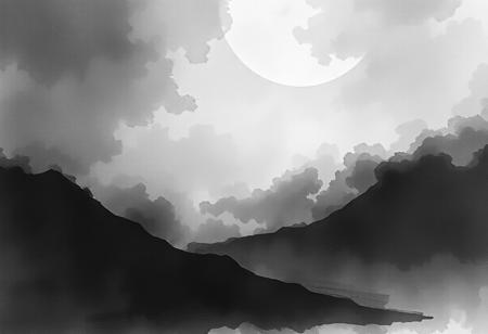 A gloomy, black, dark landscape of what a person in a state of coma might imagine - the empty, abstract space. Like al limbo.
Make it a black and white watercolour only.