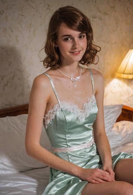 cute skinny femboy, light freckles, slight smile
flash photography, night time, on a bed
(light makeup:1.2)
short (satin:2) prom dress, petticoat, ribbons, lace trim