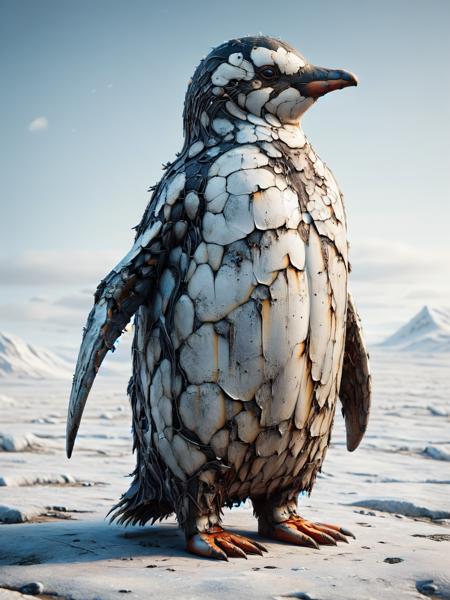 An ais-olde penguin, standing on the tundra <lora:Old_Style_SDXL:1>