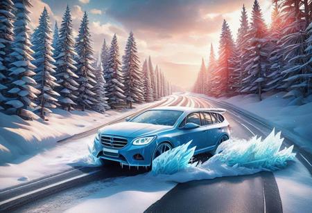 cat made of fr0stwrld, snow, ice, Surreal with macabre undertones, earthy surreal edge,  car made out of countless fr0stwrld, snow, ice, hyper detail, masterpiece, score_10, randshadscree, anime drawing style, anime movie, driving at high speed,countless galaxy,yellow,  sports car made out of fr0stwrld, snow, ice, bright blue and yellow energized sport car, score_9, score_8_up, score_7_up, score_6_up, shiny, driving, shiny, cloudy forest, Made of fluffy clouds, clutter, trash, fr0stwrld, snow, ice