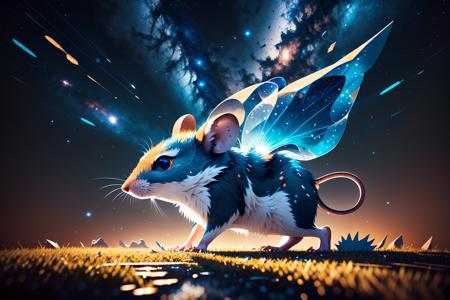 splash00d, Dutch angle shot of a Ludicrous Mouse, Stars in the sky, Pixabay, <lora:splash00d-000008:.9>