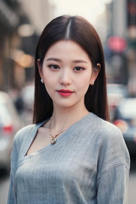 a woman, (realistic), (hyperrealism), (photorealistic), depth of field, eye makeup:0.5, (upper body:1.2), (narrow waist:0.7), looking at the viewer, casual outfit, at the city streets, <lora:httpwony:0.45>