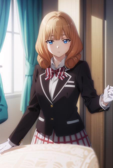 rikasaionji, <lora:rika saionji s1-lora-nochekaiser:1>,
rika saionji, blue eyes, orange hair, freckles, 
BREAK skirt, gloves, bow, school uniform, jacket, plaid, plaid skirt, blazer,
BREAK indoors, classroom,
BREAK looking at viewer,
BREAK <lyco:GoodHands-beta2:1>, (masterpiece:1.2), best quality, high resolution, unity 8k wallpaper, (illustration:0.8), (beautiful detailed eyes:1.6), extremely detailed face, perfect lighting, extremely detailed CG, (perfect hands, perfect anatomy),