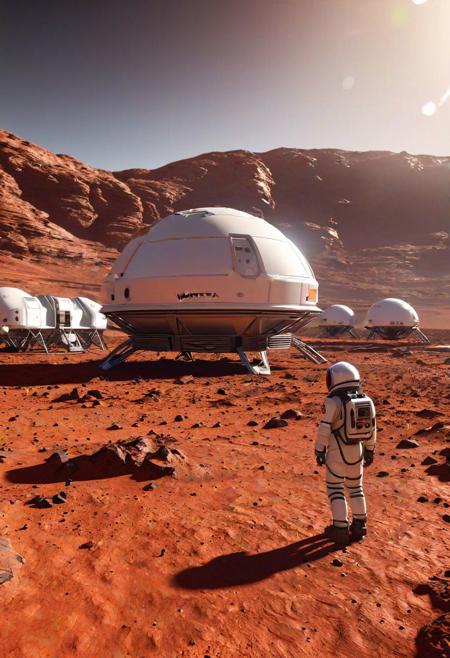 Futuristic Martian Colonist
Space colony habitat, Martian landscape, pressurized dome, red planet explorer, extraterrestrial settlement, terraforming project, Martian rover, space colonization, Martian research station, oxygenated atmosphere, interplanetary pioneer, Martian agriculture, space suit attire, cosmic settlement, colony infrastructure.
cinematic, sharp focus, intricate, cinematic, dramatic light