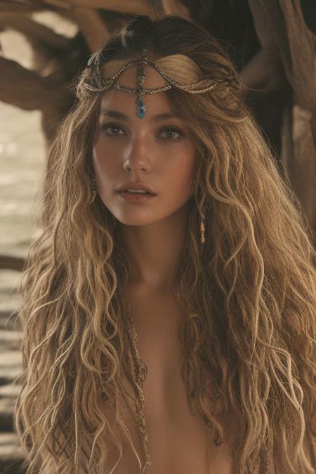 Beauty Photography: Focuses on well-lit, flawless skin and often used in beauty and cosmetics advertisements.<"shooting under very dark condition":1.8> with high iso, film, high key Pirates of the Caribbean: The Mermaid's Treasure