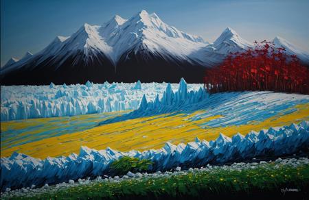 (style of Josh Adamski:1.1), a painting,scene painting,scenery, yard ,estate ,coppice ,patch ,clump ,plot , Glacier/Icefield ,