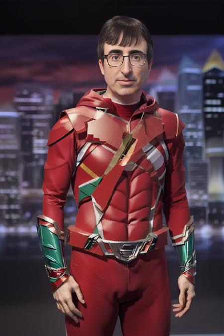 <lora:john_oliver_v1.1:1>, man, standing, glasses, john oliver, (power ranger:1.2)