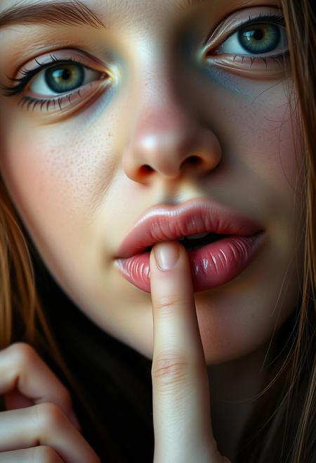 score_9, score_8_up,1 woman, cute, solo,  18 years old,     brown hair, grey eyes    sucking her finger , closeup,   pleasure,  full lips, , focus on mouth, relaxed, total pleasure from sucking her finger, finger deep in mouth
, very detailed, detailed eyes,  high detailed texture, realistic, photorealistic, perfect eyes, real life realistic, ExpressiveH, Cinematic Film,
