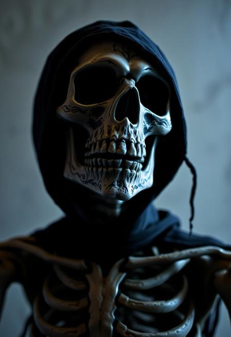 A spooky scary skeleton, one that send shivers up your spine, uncanny valley, creepy, unsettling, unnatural,