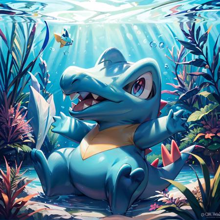 centered, award winning photo, (looking at viewer:1.2), |  Totodile_Pokemon, |underwater, bubbles, | bokeh, depth of field, cinematic composition, | <lora:Totodile_Pokemon_Anime:0.8>