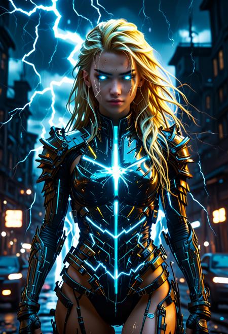 1girl, 18yo, walking, fron view, long shot, long hair, blonde hair, gorgeous face, attractive look, smirk, smug, elegant, dinamic vision, portrait, vertical lighting, bokeh, high contrast, dinamic lighting, dinamic pose, slim fit, depth of vision, cinematic, epic, dark fantasy, sexy pose, cyberpunk, expressive face, glowneon, glowing, sparks, lightning
(Perfect, 3D Render Style, best quality, masterpiece, hkstyle, Expressiveh, paperlarva, mad-cbrpnksplshrt, Vintage, 1990s \(style\))