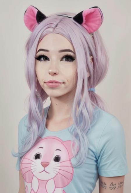 modelshoot style, a portrait of belle delphine wearing a blue shirt