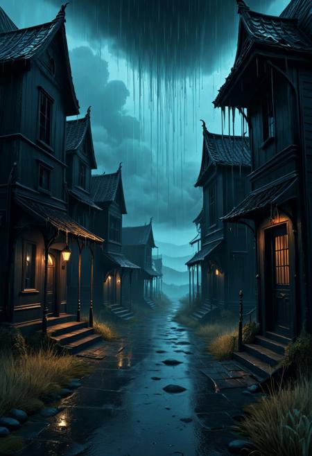 SimpleIllustration The sky is crying., dark fantasy art, haunting atmospheres, detailed textures, macabre themes