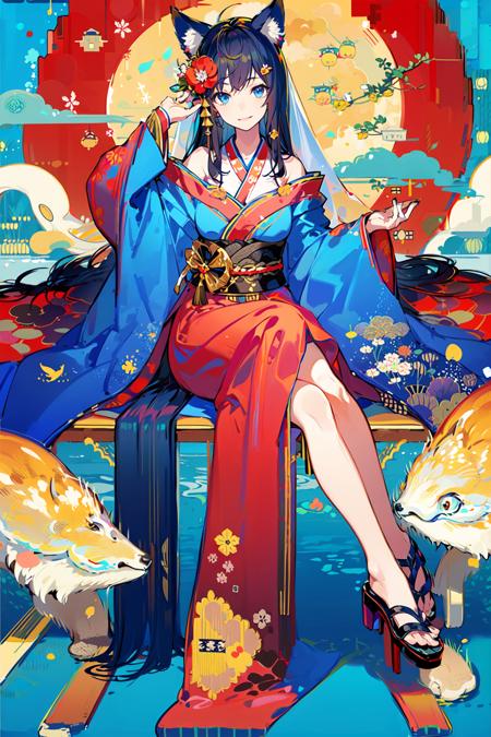 ,(Masterpiece:1.2, high quality), (pixiv:1.4),colorful world,
1girl, weapon, sword, long hair, black hair, japanese clothes, blue eyes, katana, sitting, solo, mask, kimono, veil, fox, flower, wolf, sandals, hair ornament, looking at viewer, sheath, crossed legs, off shoulder, sheathed, fox mask, animal ears, water, bare shoulders
 <lora:colorful world_20230606112956-000020:0.8>