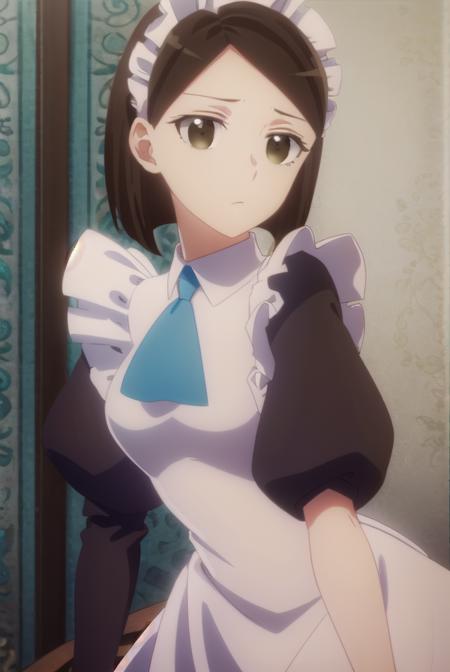 anneshelley, <lora:anne shelley s2-lora-nochekaiser:1>,
anne shelley, short hair, brown hair, (brown eyes:1.5),
BREAK long sleeves, puffy sleeves, apron, maid, maid headdress, juliet sleeves, maid apron,
BREAK indoors,
BREAK looking at viewer, (cowboy shot:1.5),
BREAK <lyco:GoodHands-beta2:1>, (masterpiece:1.2), best quality, high resolution, unity 8k wallpaper, (illustration:0.8), (beautiful detailed eyes:1.6), extremely detailed face, perfect lighting, extremely detailed CG, (perfect hands, perfect anatomy),