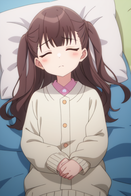 tokinoyamio, 1girl, solo, closed mouth, closed eyes, lying, on back, pillow, sleeping, anime coloring