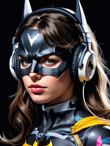 <lora:11VisualArt_Hap_XL:2.5>,Sandra Chevrier style,collage,torn paper effect ,pop art, comic book,batman, Robin, superhero, dark background 1 girl, solo, cute, (short:1.2), small body, (shortstack:1.1), d.va \(overwatch\), headshot portrait, side view, close-up, looking at viewer, bodysuit, (head tilt:1.2), white gloves, slight smile, headphones, dutch angle, v sign