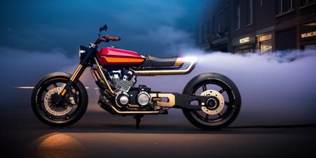 Sci-fi motorcycles,black and brass science fiction hovering industrial motorcycle in crowded downtown streets, science fiction, cinematic lighting, night time, volumetric light, imax, dslr, highly detailed, volumetric fog, dystopian vibes, dutch angle, cinematic angle <lora:Sci-fi motorcycles:0.8>