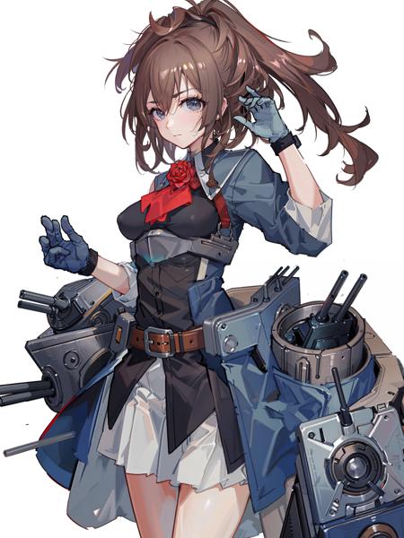 sheffield \(kancolle\) , 1girl, solo, red flower, skirt, red ascot, gloves, red rose, rose, flower, white gloves, ascot, pleated skirt, white skirt, belt, belt buckle, simple background, brown belt, buckle, uniform, closed mouth, grey background, military, military uniform, cowboy shot, long sleeves, breasts, original, intricate detail, illustration, masterpiece, extremely detailed CG unity 8k wallpaper, highlight, sharpening, dynamic,   <lora:Sheffield-2:0.5>