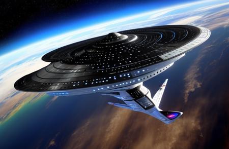 <lora:ncc1701:1>, a star trek starship in dark space