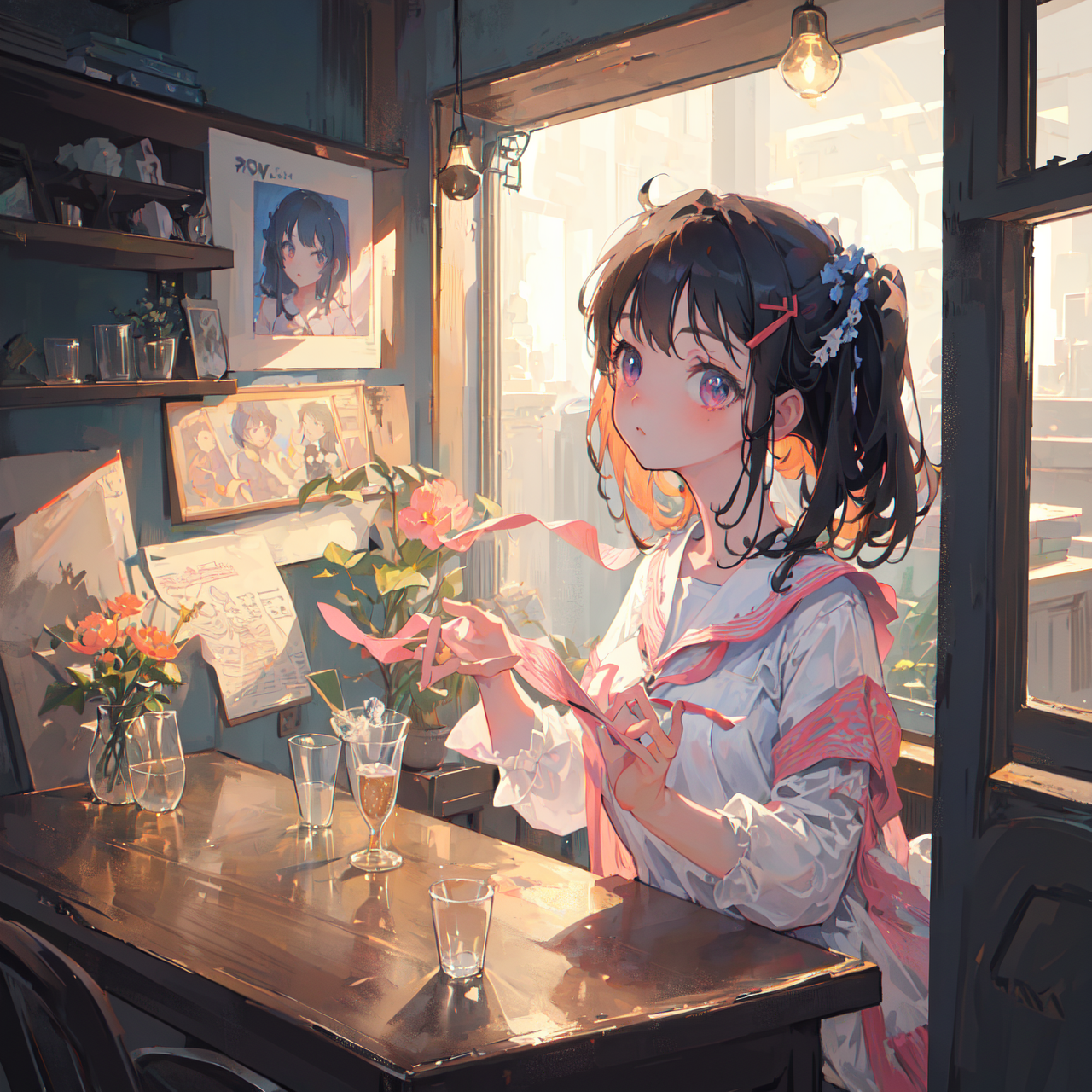 (masterpiece,best quality:1.4),ultra-detailed,illustration,
(solo,1girl,loli:1.2),
indoor,glass,