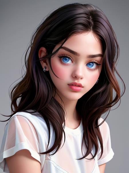 Realistic photo of a beautiful 0d3y4r-v1 woman,   1girl, solo, long hair, looking at viewer, blue eyes, simple background, black hair, jewelry, earrings, parted lips, grey background, lips, portrait, realistic, soft lighting, professional Photography, Photorealistic, detailed, RAW, analog, sharp focus, 8k, HD, high quality, masterpiece<lora:0d3y4r-v1:1.0>