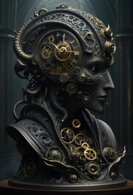 (masterpiece, best quality), Clockwork Creatures.
dark surrealism, sculptural forms, intricate textures, organic shapes, fantasy creatures, muted tones, eerie atmosphere, expressive anatomy, distorted figures, mystical symbolism, shadowy lighting, grotesque beauty, psychological depth, visceral details, haunting presence