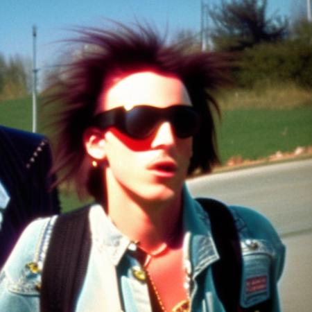 A punk guy, sunglasses, ((90s video game)), 80's retro futurist, 1990 fashion