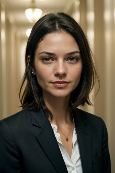 JillHennessy, lawyer, (closeup on face:1.5), (tight ponytail:1.1), ((slim, fit, lanky, coltish:1.5)), serious look, business suit, black jacket, white blouse, looking at viewer, holding manila folders, Hasselblad H6D, portrait, natural lighting, oiled skin, perfect eye blush, slightly open mouth, long eye lashes, <lora:epiCRealismHelper:0.2>, <lora:hairdetailer:0.3>, ((courthouse hallway backdrop:1.3)), detailed skin texture, (blush:0.5), (goosebumps:0.5), subsurface scattering, RAW candid cinema, 16mm, color graded portra 400 film, remarkable color, ultra realistic, textured skin, remarkable detailed pupils, realistic dull skin noise, visible skin detail, skin fuzz, dry skin, shot with cinematic camera