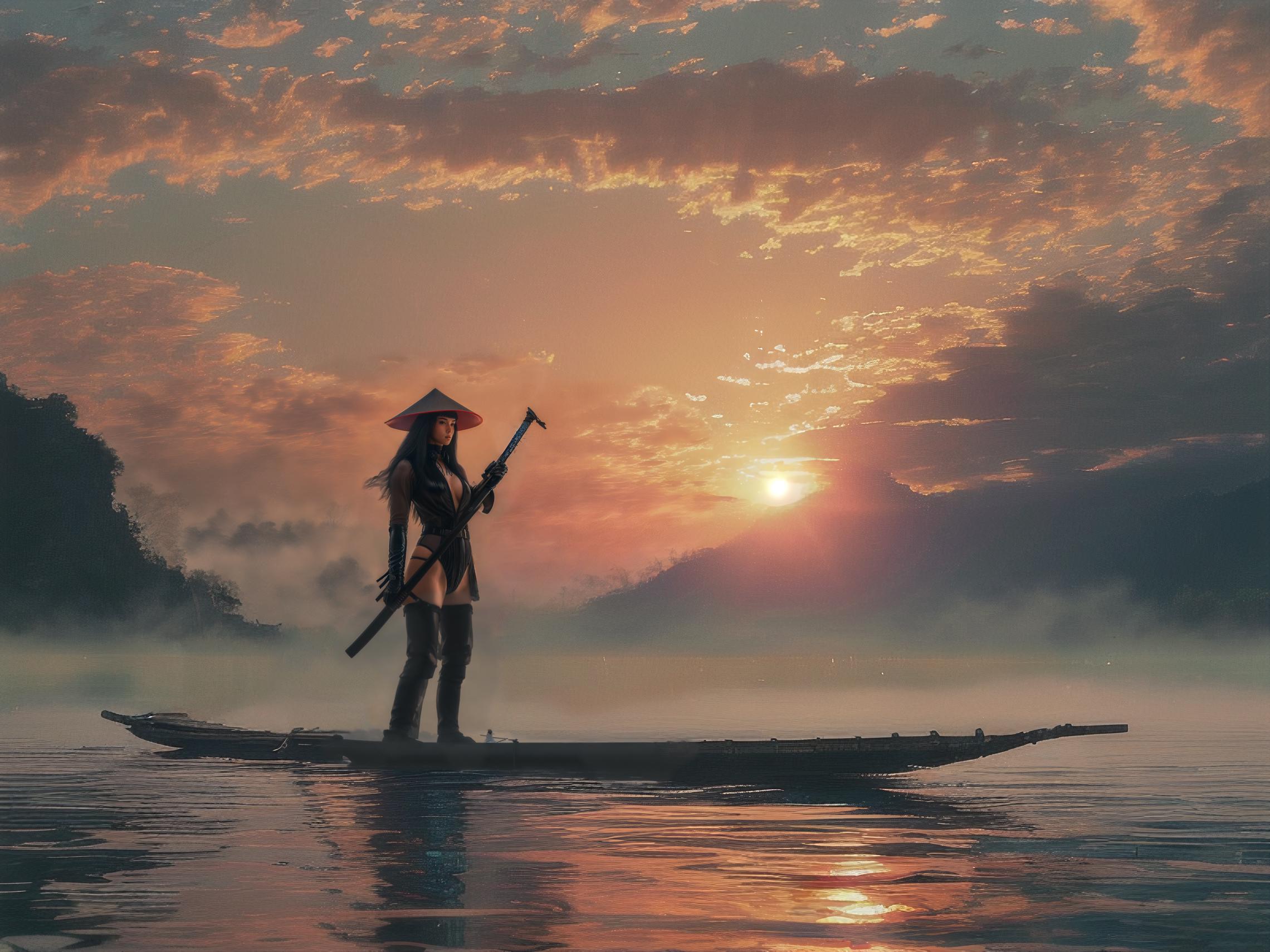 绪儿-山水渔夫 long raft with Landscape fisherman image by kia2200