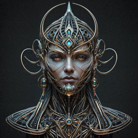 <lora:Qu4ntumPunk_XL-SGX:0.7000000000000002>

A futuristic American Indian quantum shaman stands at the intersection of past and future, positioned by rule of thirds in a vast, haze-filled techno-ritual chamber. Behind him, towering obsidian walls form sweeping vertical lines, etched with glowing circuitry that channels the eye toward a luminous altar. Energy conduits and arching quantum cables create strong leading lines, drawing focus to the shaman's glowing digital animal-skull mask. The chamber is layered with depth — broken tech relics in the foreground, floating wireframe spirit animals in the midground, and an array of flickering quantum glyphs and plasma-lit fog fading into the background. His tribal-tech robes ripple with data threads, and his chrome body glows with pulsating light. He holds a gear-laden ceremonial staff centered along a vanishing line. The whole scene radiates quantumpunk mysticism — a sacred fusion of ancient ritual and machine-age transcendence.

qu4ntum, quantum shaman, futuristic ritualist, American Indian-inspired tech priest, rule of thirds, leading lines, dynamic composition, strong focal point, layered depth, atmospheric fog, cyberpunk priest, glowing circuitry, chrome body, digital tribal mask, plasma feathers, tribal tech robes, wireframe spirit animals, broken technology, rusted altar, mechanical staff, glowing glyphs, sacred chamber, neon-lit temple, holographic symbols, cinematic lighting, symmetrical energy conduits, masterpiece, best quality, high detail
