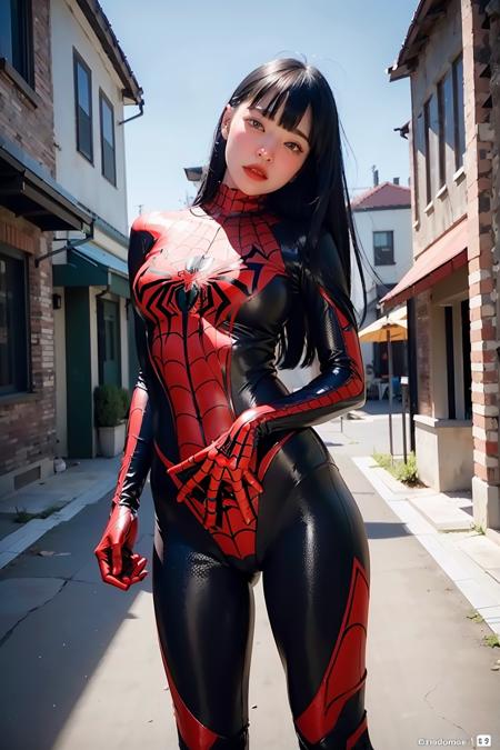 (masterpiece), best quality, perfect face, ray tracing, ((random location)),  1girl, NSFW, the Spiderman armor suit, <lora:Fon_Pattaraporn-02:1>