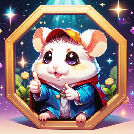 DonMSt0pS1gnXL octagon, cute hamster,  thumbs up, ethereal, fairytale, magical <lora:DonMSt0pS1gnXL-000006:0.75>