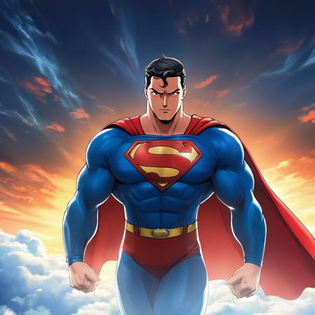 manga style art of  <lora:Original video animation style:0.8>
An animated photo of a man partially covered in shadowsin a superman costume standing in the clouds,solo,looking at viewer,red eyes,1boy,upper body,male focus,sky,glowing,glowing eyes,superhero,tokusatsu , anime, animated look, animated face, animated eyes, animated legs, animated hands, animated fingers, animated toes, animated lips, animated teeth, animated eyebrows, animated body, animated background, world of animation, manga style, animation, cartoon, colorful, different color, cinematic, cartoon film, film animation, different anime characters, detailed animated background, detailed animated environment, animated, hdr animation, animated photo, 2d animation, comic book animation, detailed animation, animated graphic novel, animated movie style, ova style, animation studio style, Original video animation style, vibrant, high-energy, detailed, iconic, Japanese comic style, manga