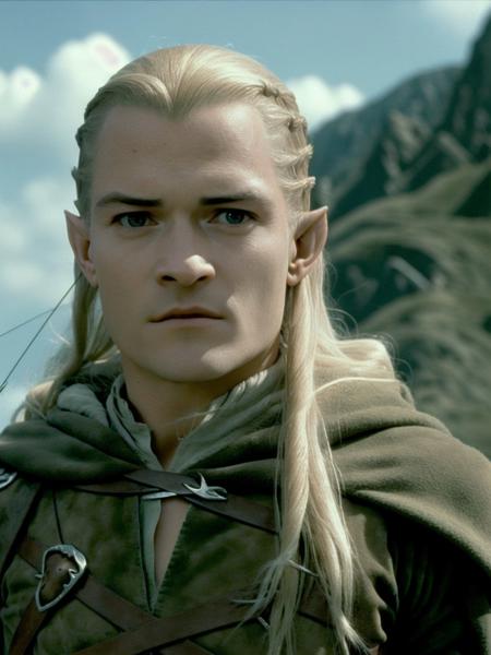 legolas, posing on the edge of a cliff, palm trees the background, sharp, amazing, bokeh, canon dslr, movie still <lyco:legolas_v1.0:1>