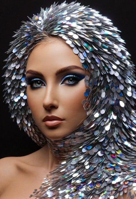 Masterpiece, best quality, 1girl, made of cd's