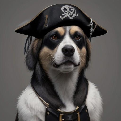 dog wearing pirate clothes, photo of forsen_person, (pirate:1.25) hat,rogue,eye patch,extremely detailed,looking at viewer(masterpiece, best quality:1.2),<lora:forsenDiffusion_v1:1>