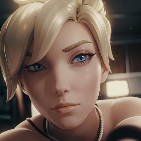 <lora:m3rcy_GB:0.8> 1girl,facing viewer,subject,cowboy shot,head_shot,looking at viewer,blond,blue eyes,high quality,depth of field,  ,mercy_\(overwatch\),