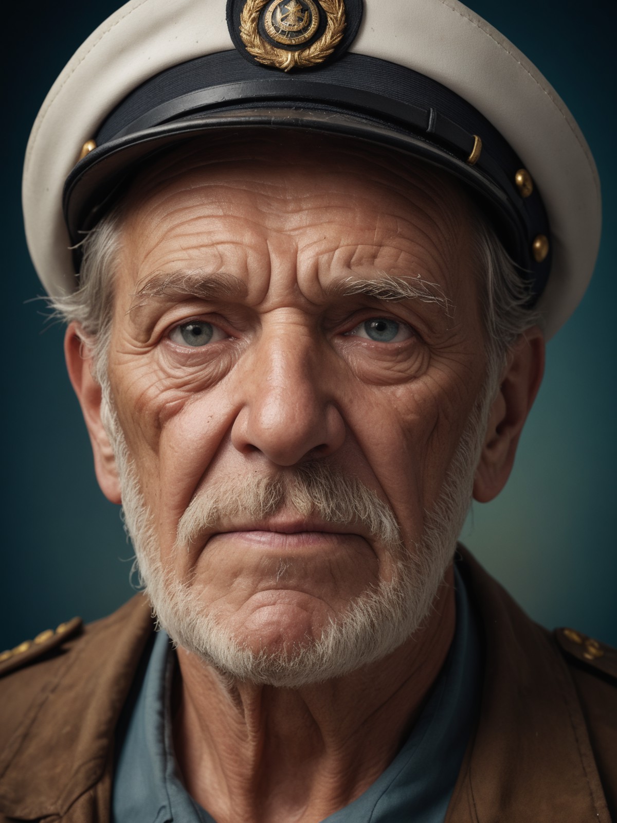 a grungy old sea captian, with wrinkly face, high detail high definition photograph or immense resolution and intricate ca...