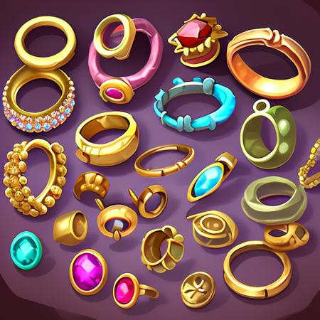 best quality, masterpiece, very high resolution, highly detailed, pile of jewelry, stylized game icon